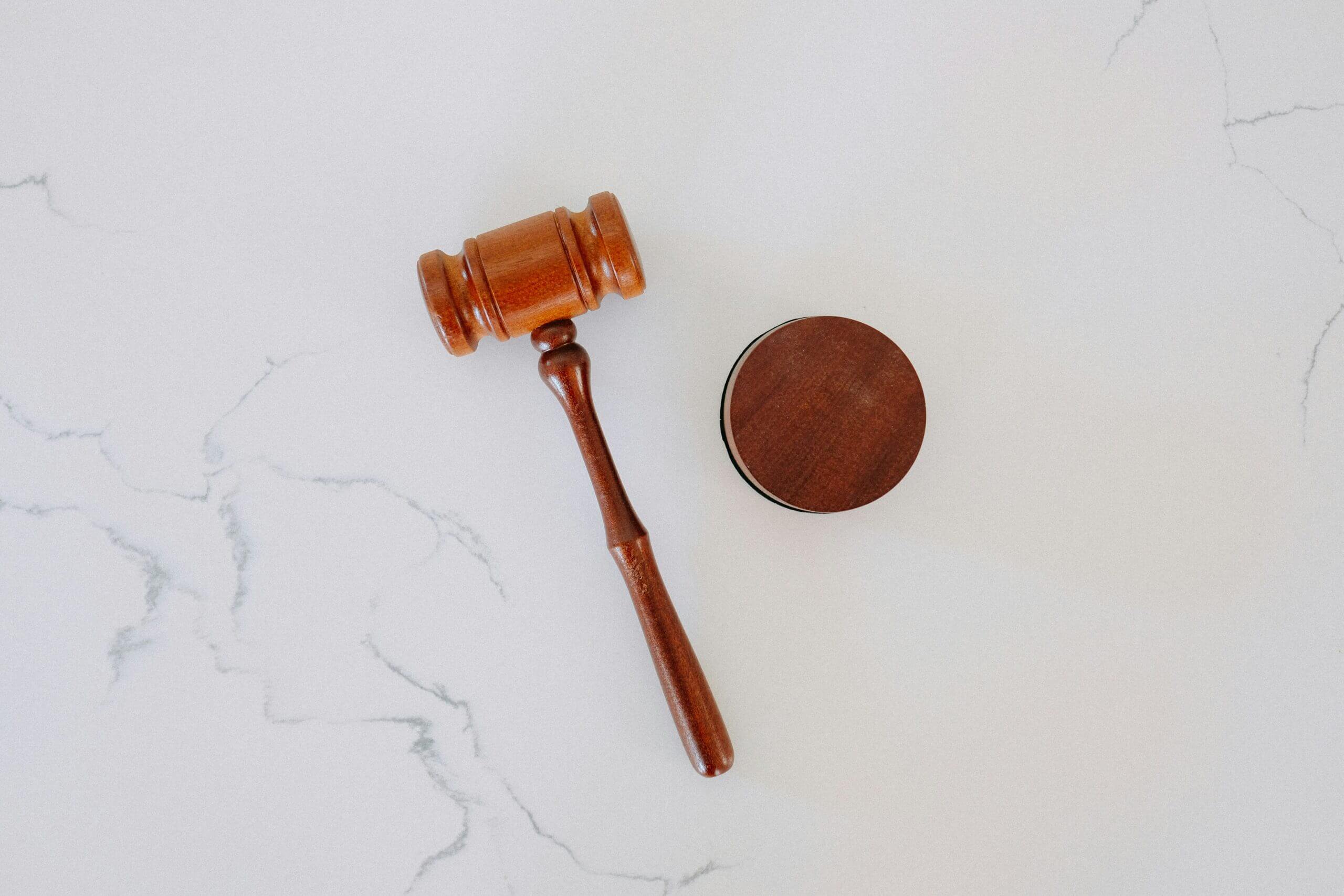 Wooden gavel and round block