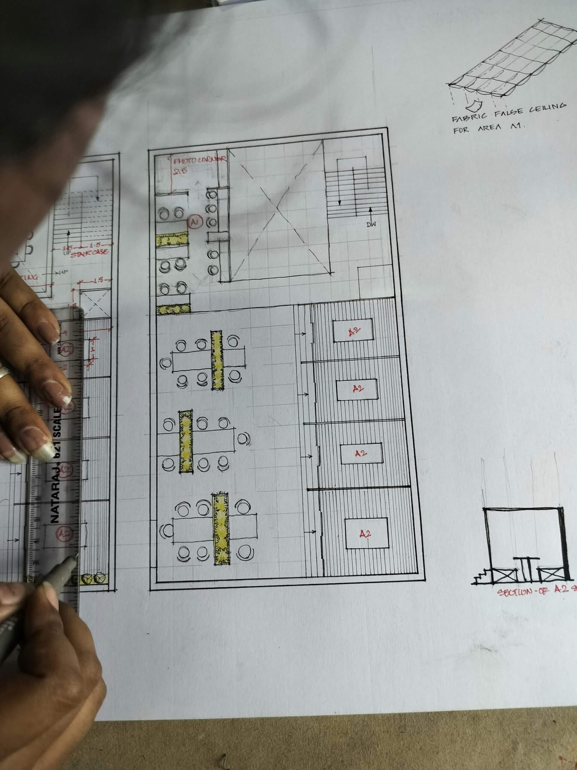 Architectural floor plan sketch with details